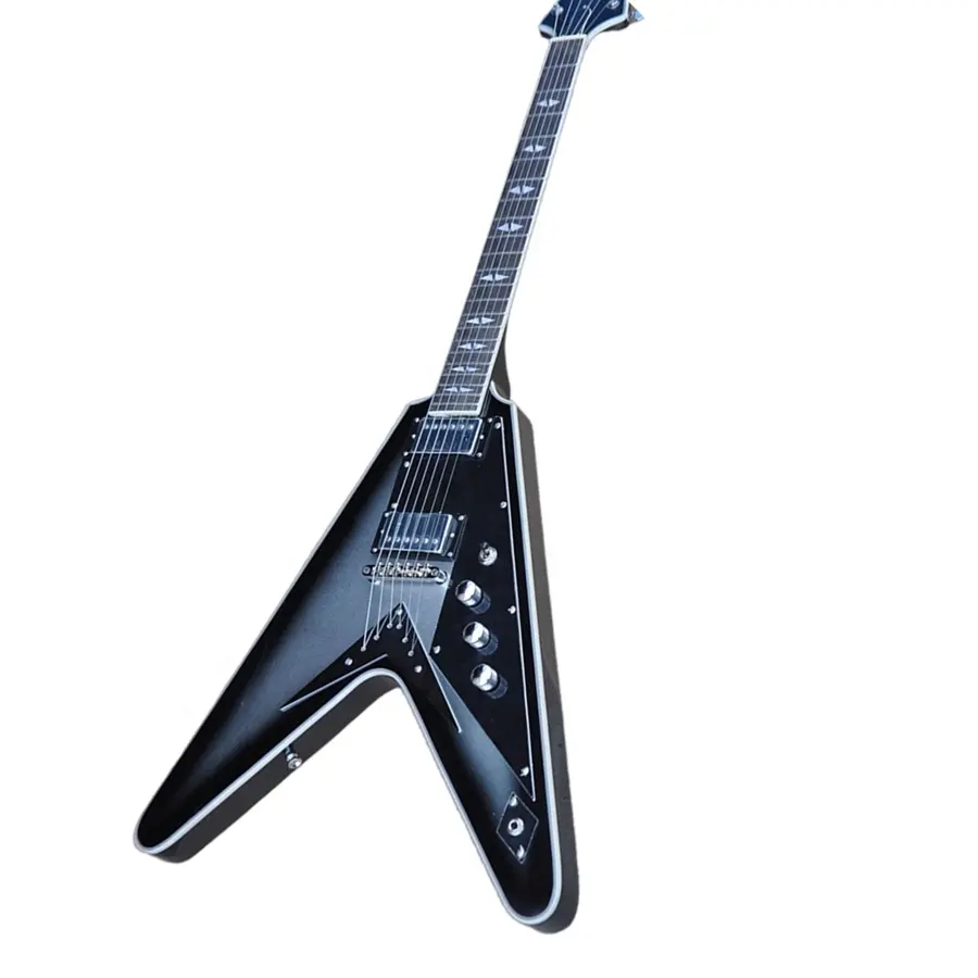 Nhà máy tùy chỉnh cơ thể rắn màu đen Guitar điện với STRING-thru cơ thể, Chrome phần cứng