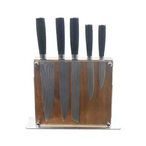 6PCS VG10 67 Layers Damascus Knife Set with Magnetic & Wooden Knife Block