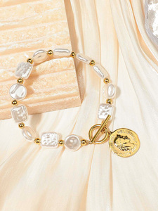 Elegante Collar de Perlas Geométricas de Moda, Collar de Cuentas de Plástico Circulares, Gargantilla Vintage, Conjuntos de Joyería Chapados en Oro de 18k para Mujer - Product Image 4