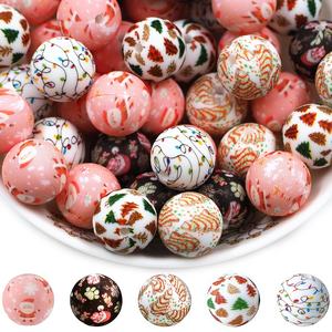 עיצוב חדש 50pcs נמר הדפס חרוז חג המולד עט Beadabl עגול 15 מ "מ סיליקון מודפס חרוזים - Product Image 2