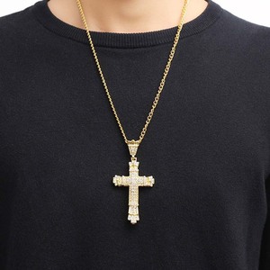 Hiphop 18K mạ vàng Zircon chữ thập móng tay Mặt dây chuyền Iced ra Bling Bling Tôn Giáo liên kết Chuỗi vòng cổ với vật liệu pha lê - Product Image 3