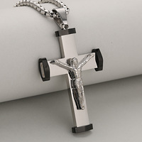 Collier religieux MECYLIFE avec croix, pendentif croix de Jésus, bijoux chrétiens en acier inoxydable, pendentif crucifix