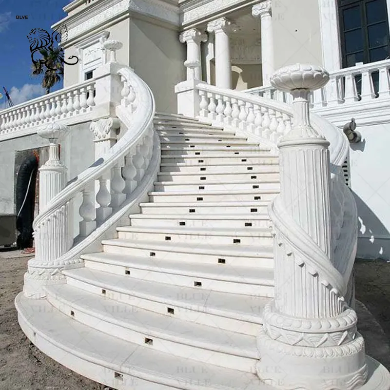 BLVE Villa esterna decorativa francese balcone ringhiera Design di lusso a spirale bianco marmo balaustre balaustre corrimano