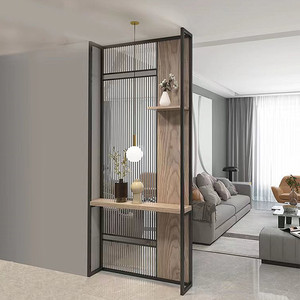 Paravent en fer forgé moderne, simple et luxueux, avec long panneau en verre, pour salon, hall d'entrée, cloison en acier inoxydable - Product Image 2