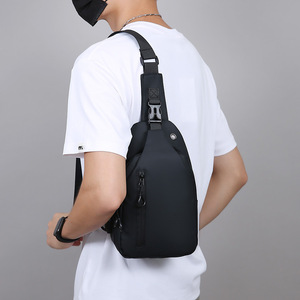 Men's Chest Bag Four Layer Storage Wear Resistant Business Travel Crossbody Bag Solid Color Gray Black Dark Blue - Product Image 3
