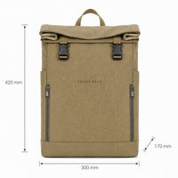 Sac à dos kaki à fermeture roll-top pour ordinateur portable, sac de voyage, sac à dos de jour