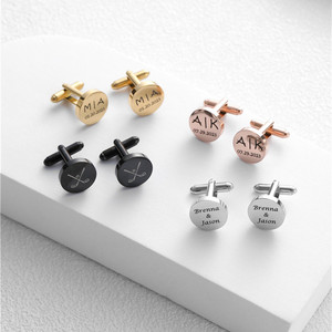 <span class=keywords><strong>Gemelli</strong></span> Personalizzati SP per Uomo in Acciaio Inossidabile, Incisi <span class=keywords><strong>con</strong></span> Lettera e Motivo, Forma Rotonda - Product Image 2