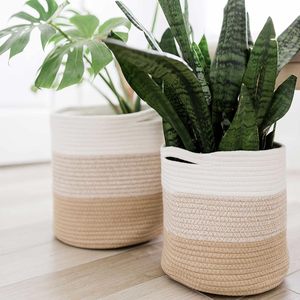 Woven Jute Spliced Cotton Rope <strong>Plant</strong> <strong>Basket</strong> Modern Woven Storage <strong>Basket</strong> <strong>for</strong> Indoor Planter Decorative Flower Pots - Product Image 6