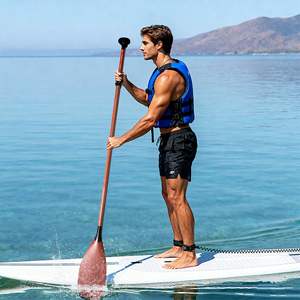 Pagaie télescopique à trois sections en fibre de carbone avec placage de bois, longueur réglable de 175 à 210 cm, portable pour la planche à pagaie. - Product Image 3