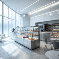 Hochwertige Multifunktionale Freistehende Bäckerei-Brotvitrine Luxuriöse Edelstahl-Vitrine mit LED-Beleuchtung Umweltfreundlich