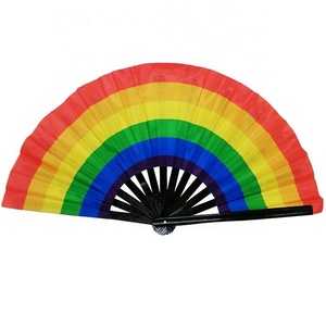 Wholesale QYL 13Inch Black Bamboo Craft Folding <b>Fans</b> <b>Large</b> Rave Hand <b>Fan</b> With Tidal Current Element for Dance - Product Image 4