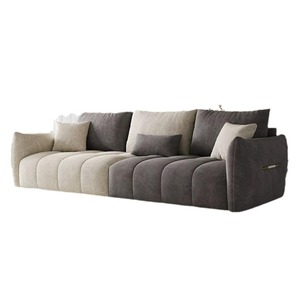 Sofá Recto de Tres Plazas de Diseño Italiano en Cuero Estilo Crema con Tela Escarchada para Sala de Estar Pequeña - Product Image 4