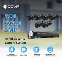 Kit NVR 4COVR de 6 Piezas, 5MP, 8 Canales, con Disco Duro, Cable, SMD, IA, Detección Humana, Cámara IP PoE Negra, Visión Nocturna, Sistema de Vigilancia CCTV para el Hogar