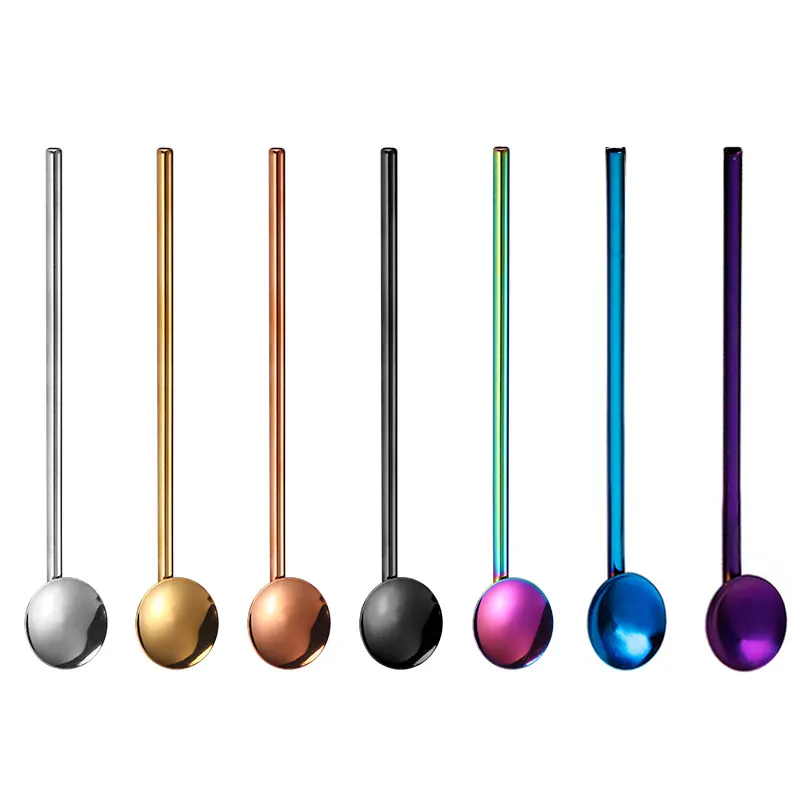 Wnuocraft Dài 7 Màu Kim Loại Thẳng Khuấy Bar Cocktail Spoon Tái Sử Dụng Ống Hút Uống Thép Không Gỉ Rơm Muỗng