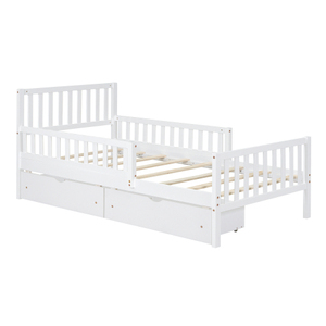 New Style Modern Solid Wood Twin Size Platform <b>Bed</b> with Guardrails on Both Sides and Two Storage Drawers - Product Image 6