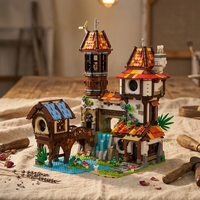Blocs de construction de château moulin à eau médiéval fantastique - Modèle d'architecture rétro de chalet, jouet en briques DIY pour collection d'adultes