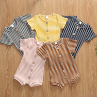 Combinaison d'été à manches courtes pour garçons et filles, imprimée à rayures, vêtements pour bébés, barboteuses fines pour bébés, combinaisons pour bébés