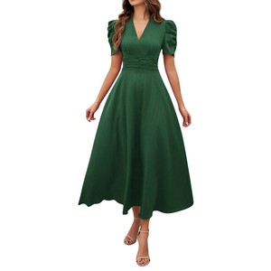 Nouvelle Collection Printemps 2026 – Robe Longue Vintage <span class=keywords><strong>Chic</strong></span> et Élégante pour <span class=keywords><strong>Femme</strong></span>, Taille Haute Unie avec Manches Princesse et Effet Amincissant - Product Image 1