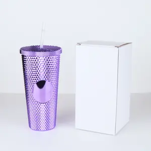 Tazza da caffè in plastica da 24 once 710ml con il bicchiere da caffè in paglia con Logo personalizzato tazza da caffè in plastica glitterata senza BPA