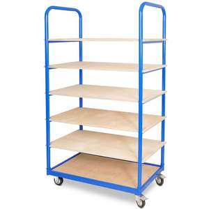 Etagenwagen Mit 6 Ebenen, LxTxH 1050x500x1690 Mm, 2 Lenk- (mit Feststellbremse) U. 2 Bockrollen, Bestückt Mit 18 Euroboxen, BxTx - Product Image 2