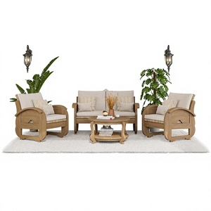 Ensemble de canapés d'extérieur modernes en bois de teck massif Java Wood Furniture, 4 pièces, accents en rotin, coussins imperméables et à séchage rapide - Product Image 1