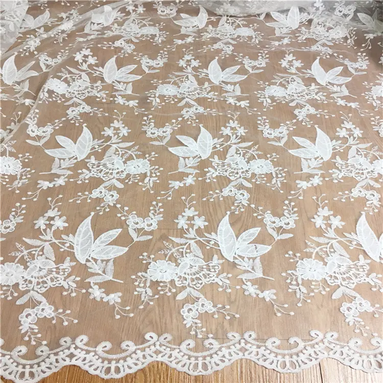 Tela de seda de leche bordada, tejido de encaje europeo para el hogar, K1071