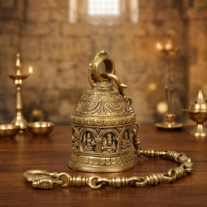 Campana de pared tradicional de latón Lakshmi Laxmi con cadena para las festividades de Diwali, suministro a granel - Product Image 5