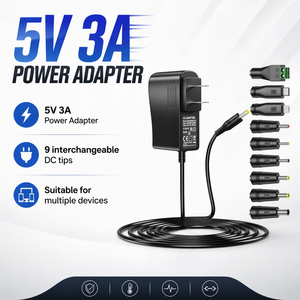 อะแดปเ<span class=keywords><strong>ต</strong></span>อร์แปลงไฟ 5V 3A USB-C AC DC 15W พร้อมหัว<span class=keywords><strong>ต</strong></span>่อ 9 <span class=keywords><strong>แบ</strong></span>บ สำหรับอุปกรณ์อิเล็กทรอนิกส์ในบ้าน เช่น กล่องรับสัญญาณทีวี เราเ<span class=keywords><strong>ต</strong></span>อร์ พัดลมขนาดเล็ก ไฟ LED ลำโพง - Product Image 1