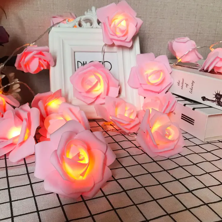 بطارية تعمل بالطاقة مضاءة روز سلسلة أضواء زهرة اصطناعية سلسلة ضوء ل حفل زفاف عيد الحب غرفة مهرجان الديكور