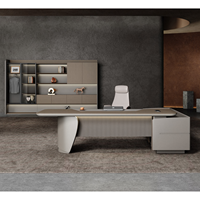 Bureau de direction de luxe moderne avec serrure à empreinte digitale et éclairage d'ambiance LED à commande sonore, style italien pour PDG