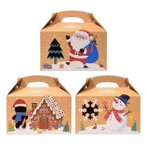Festive Holiday Christmas Santa Snowman Gingerbread House Designs avec poignées Coffrets cadeaux pour un transport facile - Product Image 1