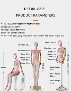 Luxury Lady Mannequin Display abbigliamento Full Body Women Dress Form manichini regolabile oro argento braccia manichino in velluto femminile - Product Image 2