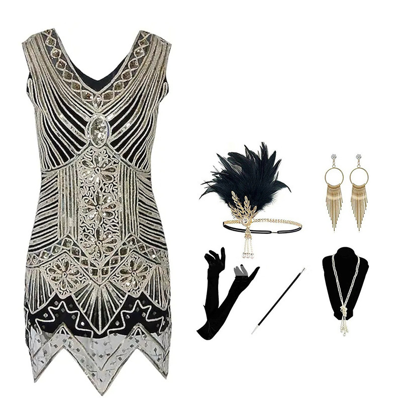 Gold [Five-piece dress set with accessories]