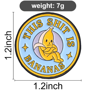 Pin esmaltado de plátano azul y amarillo con letras impresas, broche redondo para decoración de uso diario - Product Image 6