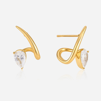 Boucles d'oreilles J&D Classic en acier inoxydable plaqué or 18 carats PVD, avec zircon cubique blanc, spirale torsadée, forme goutte d'eau