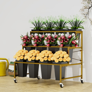 Étagère à fleurs décorative à 3 niveaux détachable, magnifique chariot à fleurs, présentoir <span class=keywords><strong>pour</strong></span> fleuriste, cadre extérieur avec 9 seaux - Product Image 1