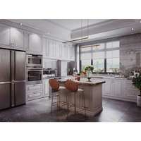 Ensemble de cuisine moderne de grande taille, entièrement personnalisé, avec îlot central, meubles de cuisine, finition laquée, armoires de cuisine en bois pour villa