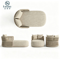 Canapé-lit de jardin rembourré, chaise longue d'extérieur moderne de luxe en corde tressée, lit de soleil pour hôtel, bord de piscine
