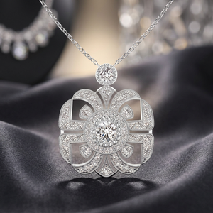 Colgante de Diamante Cultivado en Laboratorio con Corte Redondo Floral Vintage en Oro de 10K, 14K, 18K y Plata de Ley 925, 935 - Product Image 1
