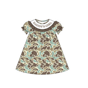 Vestido de Verano para Niña GSD3540, Diseño Personalizado, Camuflaje Oliva, Estilo 'Niña de Papá', con Mangas con Volantes, Venta al Por Mayor - Product Image 4