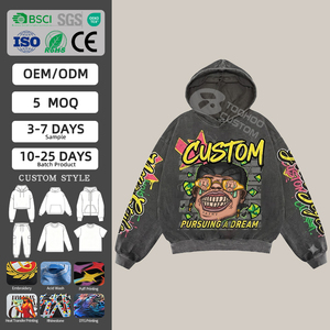 เสื้อฮู้ดดี้เฟรนช์เทอร์รี่เนื้อหนัก 400gsm ทรงบ็อกซี่ สไตล์สตรีทแวร์สำหรับผู้ชาย ล้างสีแบบวินเทจ ประดับคริสตัล - Product Image 1