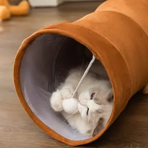2024 내구성 애완 동물 장난감 만화 스트레이트 튜브 접이식 스웨이드 터널 고양이 장난감 재미 있고 놀이