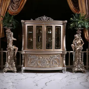 Kabinet bar anggur emas kualitas tinggi mewah gaya Eropa kabinet anggur antik ukiran buatan tangan kayu solid