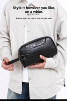 Tas Clutch Pria Kulit PU Vintage Motif Buaya 6 Slot Kartu Resleting Ganda Kantong Ponsel dengan Tali Pergelangan Tangan untuk Bisnis