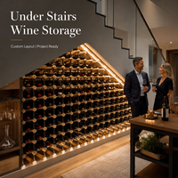 Meuble de rangement à vin modulaire en bois et métal certifié CE ISO, sur mesure, pour sous les escaliers, avec casier à bouteilles, approvisionnement direct usine, contrôle qualité, vente en gros