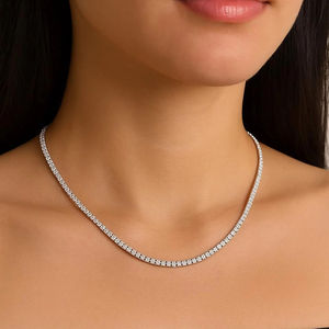 Round Shape Moissanite 925 Silver Tennis <b>Necklace</b> Dainty <b>Statement</b> Elegant Anniversary Engagement Party Jewelry Gift Style - Product Image 1