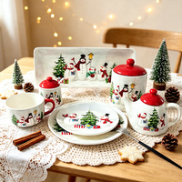 Nordisches Weihnachtstier-Prägedesign Einweg-Porzellan-Geschirrset, Gesundes Schüssel-Tassen-Teller-Set, Mikrowellengeeignet