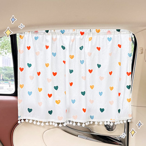 Car <b>Window</b> Sunshade Floral Print Cotton Side Curtain With Pom Pom Trim For Sun Protection And Heat Insulation - Product Image 1