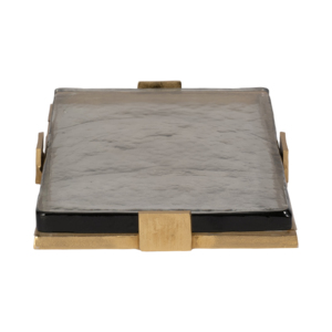 Elegante Vassoio Decorativo con Cornice in Metallo e Piano in Vetro, Pezzo d'Arredo Moderno per Comodino o Tavolino da Caffè - Product Image 4