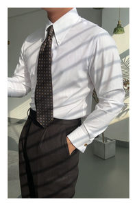 <span class=keywords><strong>Chemise</strong></span> <span class=keywords><strong>italienne</strong></span> de style gentleman à col long boutonné, poignets mousquetaires, coupe ajustée, infroissable, couleur unie, pour affaires - Product Image 3